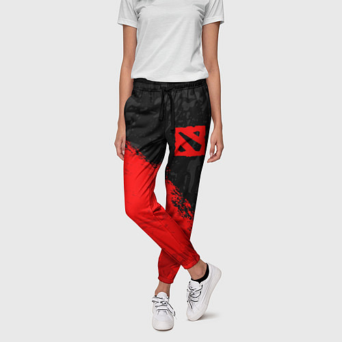 Женские брюки DOTA 2 RED LOGO, БРЫЗГИ КРАСОК / 3D-принт – фото 3