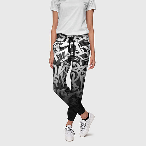 Женские брюки GRAFFITI WHITE TAGS ГРАФФИТИ / 3D-принт – фото 3