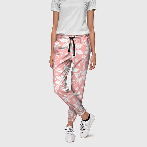 Женские брюки Белый цветочный узор / 3D-принт – фото 3