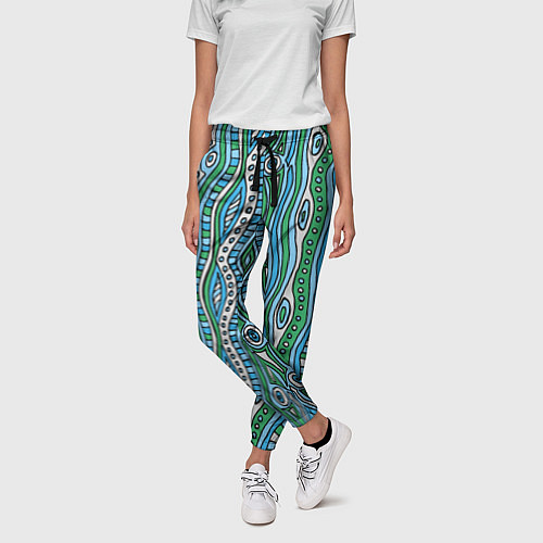 Женские брюки Разноцветная абстракция в стиле дудл Волны, линии, / 3D-принт – фото 3