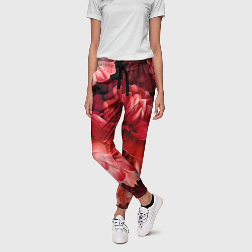 Женские брюки Цветы Красные Пионы / 3D-принт – фото 3