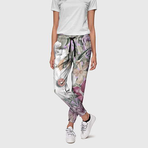 Женские брюки Цветы Фиолетовый Клематис / 3D-принт – фото 3