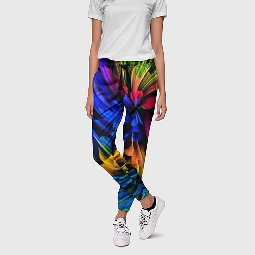 Женские брюки Абстрактная неоновая композиция Abstract neon comp / 3D-принт – фото 3