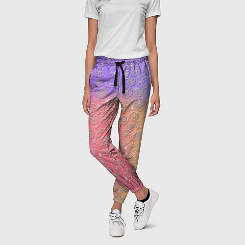 Женские брюки Белые цветы на цветном фоне / 3D-принт – фото 3