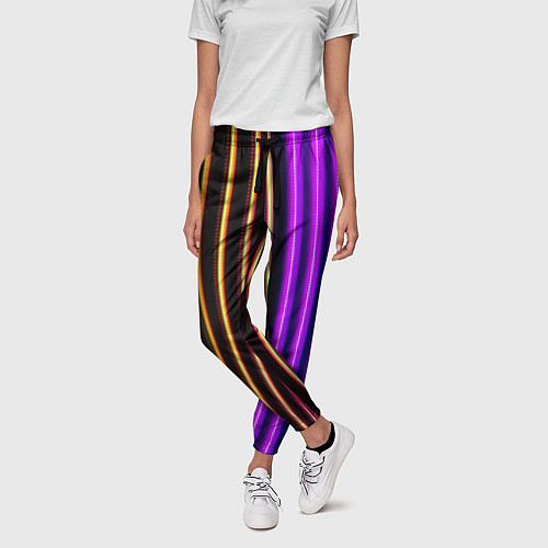 Женские брюки Неоновые линейные фонари - Фиолетовый / 3D-принт – фото 3