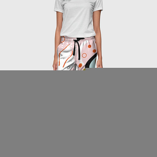 Женские брюки Абстрактные фигуры с пальмовыми листами на розовом / 3D-принт – фото 3