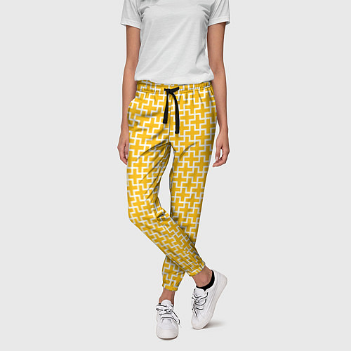 Женские брюки Белые крестики на желтом фоне / 3D-принт – фото 3