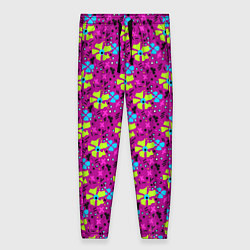 Женские брюки Цветочный узор на малиновом фоне