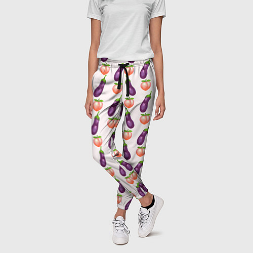Женские брюки Баклажаны и персики паттерн / 3D-принт – фото 3