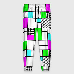 Брюки женские Неоновый геометрический узор с черными линиями, цвет: 3D-принт