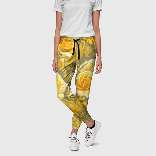 Женские брюки Яркие желтые бутоны / 3D-принт – фото 3