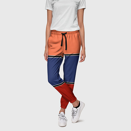 Женские брюки Combined pattern striped orange red blue / 3D-принт – фото 3