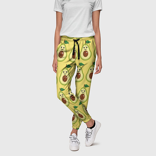 Женские брюки Авокадо Паттерн - Желтая версия / 3D-принт – фото 3