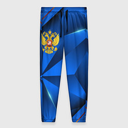 Брюки женские Герб РФ на синем объемном фоне, цвет: 3D-принт