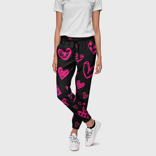 Женские брюки Розовые сердца / 3D-принт – фото 3