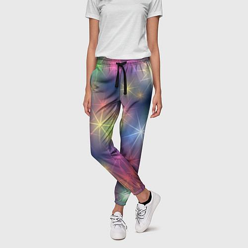 Женские брюки Разноцветные неоновые блики / 3D-принт – фото 3