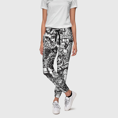 Женские брюки Граффити на белом фоне / 3D-принт – фото 3