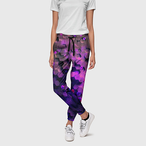 Женские брюки Плиты фиолетовый неон / 3D-принт – фото 3