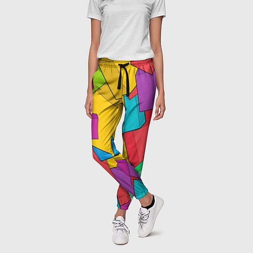 Женские брюки Фон из разноцветных кубиков / 3D-принт – фото 3