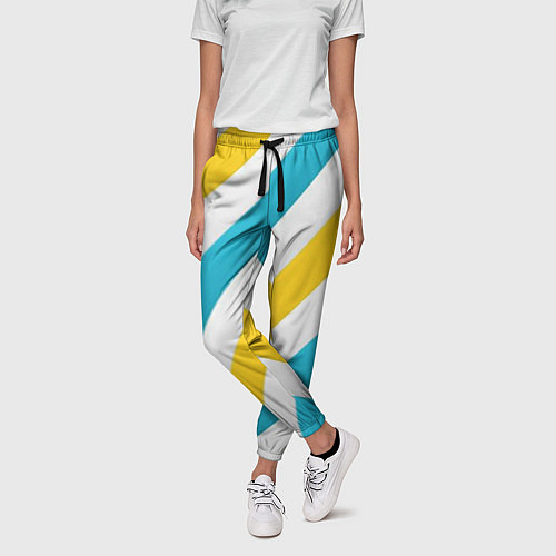 Женские брюки Желтые и синие полосы / 3D-принт – фото 3