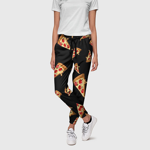 Женские брюки Куски пиццы на черном фоне / 3D-принт – фото 3