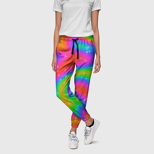 Женские брюки Световые блики на радужном фоне / 3D-принт – фото 3