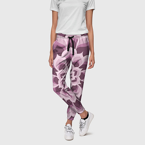 Женские брюки Цветочный узор в розовых тонах / 3D-принт – фото 3