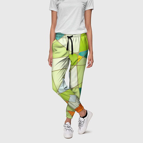 Женские брюки Абстрактный салатовый стеклянный паттерн / 3D-принт – фото 3
