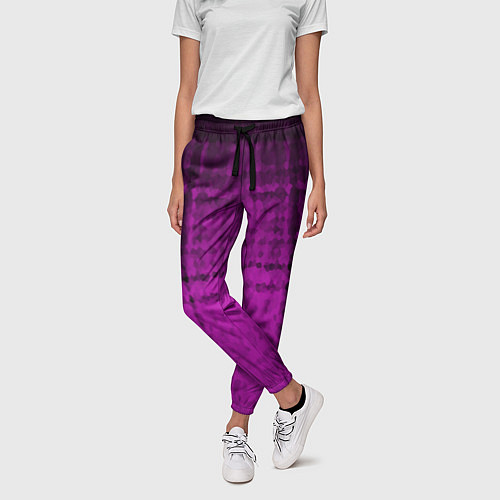 Женские брюки Абстрактный мозаичный черно - пурпурный узор / 3D-принт – фото 3