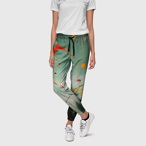 Женские брюки Светло-зелёный фон и разные краски / 3D-принт – фото 3