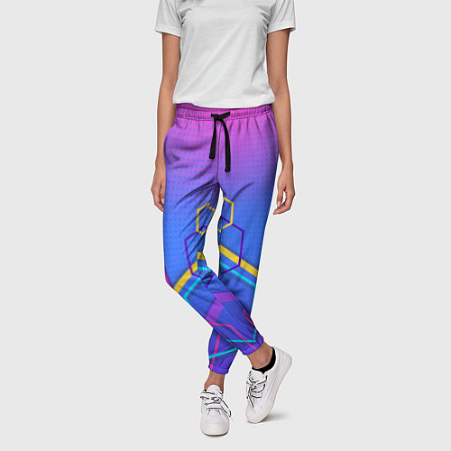 Женские брюки Многоцветный градиент с геометрическими фигурами / 3D-принт – фото 3
