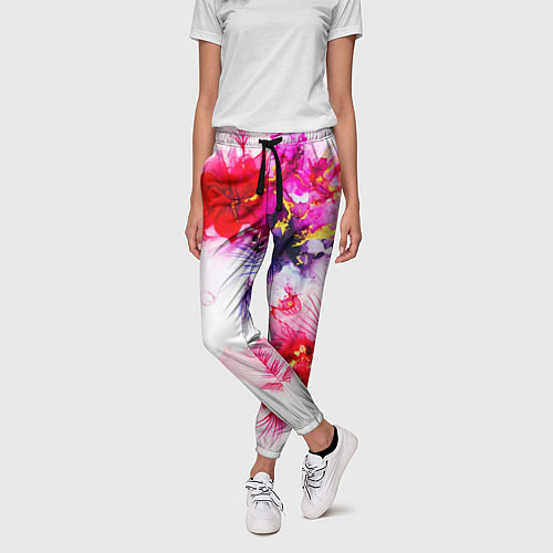 Женские брюки Акварельные цветы и золото / 3D-принт – фото 3