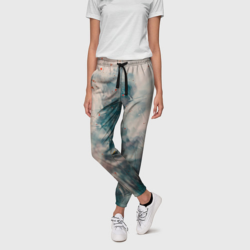 Женские брюки Абстрактные синие и белые краски / 3D-принт – фото 3