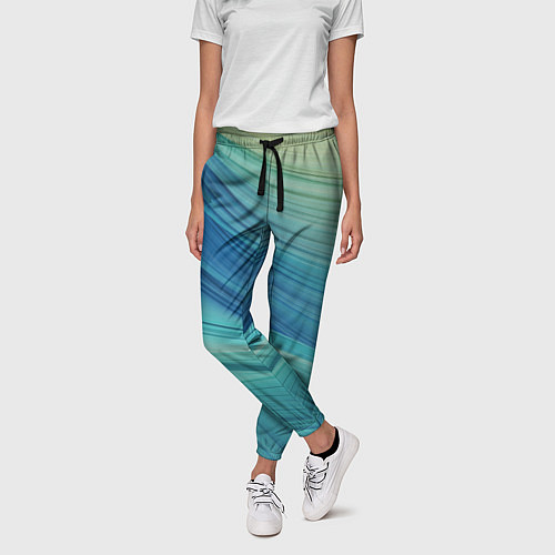 Женские брюки Абстрактные синезелёные волны / 3D-принт – фото 3