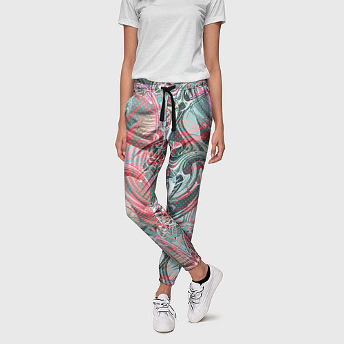 Женские брюки Оранжево- бирюзовый абстрактный модный узор / 3D-принт – фото 3