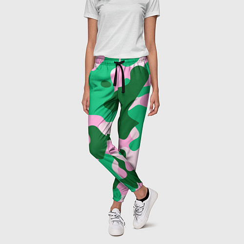 Женские брюки Абстрактные зелёно-розовые пятна / 3D-принт – фото 3