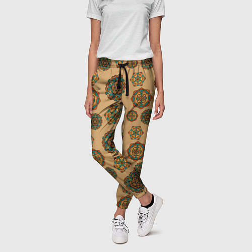 Женские брюки Мандалы на бежевом фоне / 3D-принт – фото 3