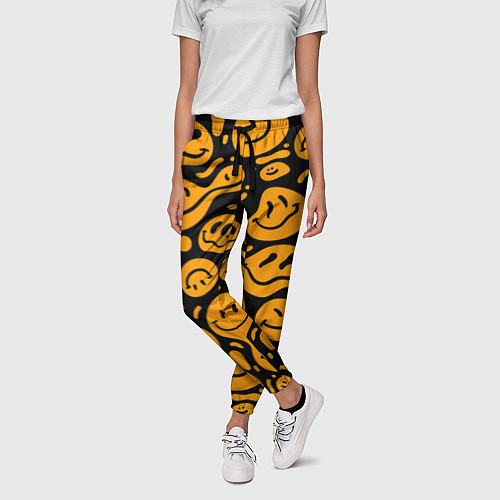 Женские брюки Растекающийся оранжевый смайл / 3D-принт – фото 3