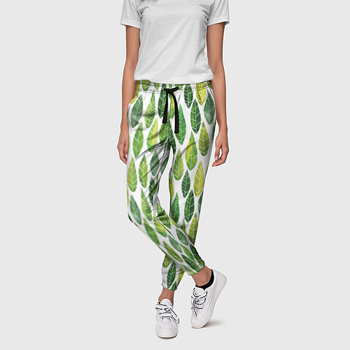 Женские брюки Акварельные листья / 3D-принт – фото 3
