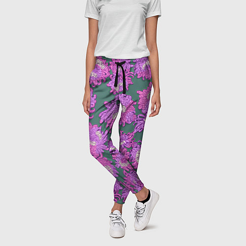 Женские брюки Яркие хризантемы / 3D-принт – фото 3