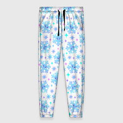 Женские брюки Снежинки с цветными звездами на белом фоне