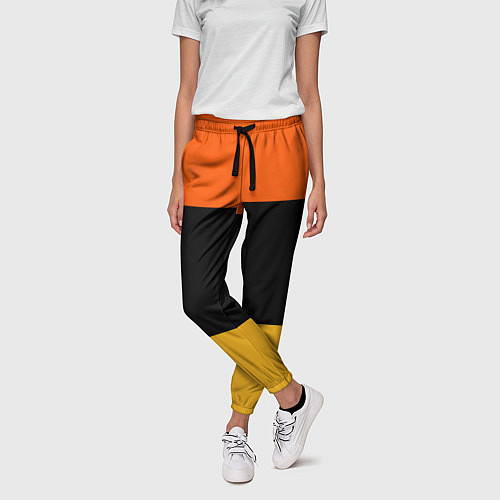 Женские брюки Полосатый оранжевый с черной и белой полосой / 3D-принт – фото 3