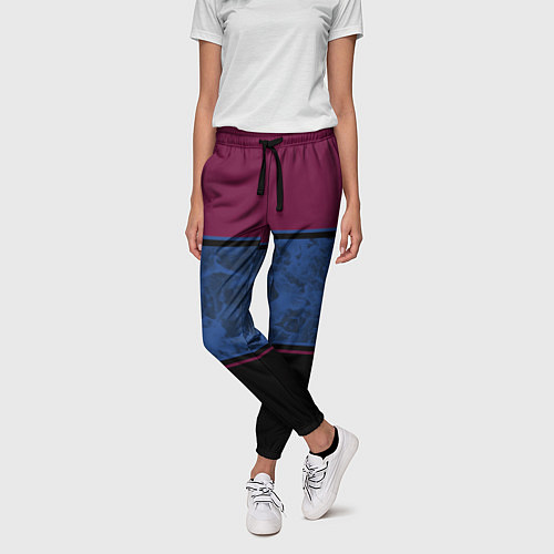 Женские брюки Бордовый, синий мраморный и черный полосы / 3D-принт – фото 3