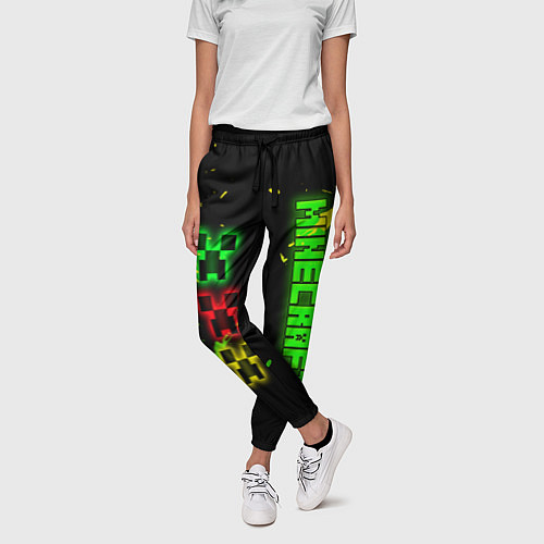 Женские брюки Minecraft - неоновые логотипы / 3D-принт – фото 3