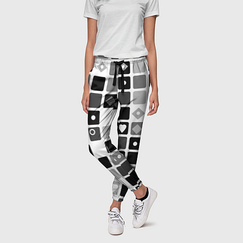 Женские брюки Черно-белый узор мозаика / 3D-принт – фото 3