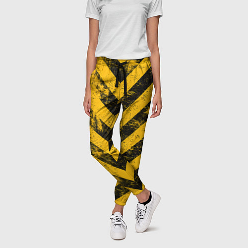 Женские брюки WARNING - желто-черные полосы / 3D-принт – фото 3