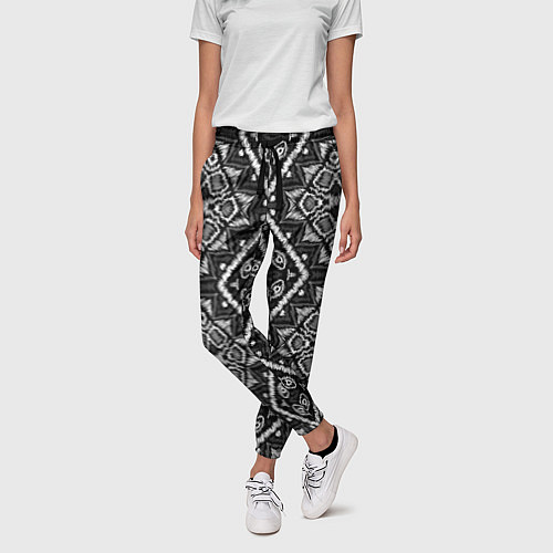 Женские брюки Черно-белый этнический восточный орнамент / 3D-принт – фото 3