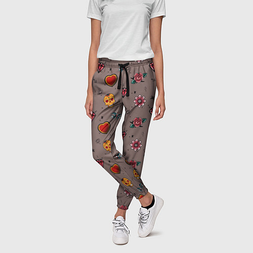 Женские брюки Паттерн с татуировками в стиле олдскул / 3D-принт – фото 3