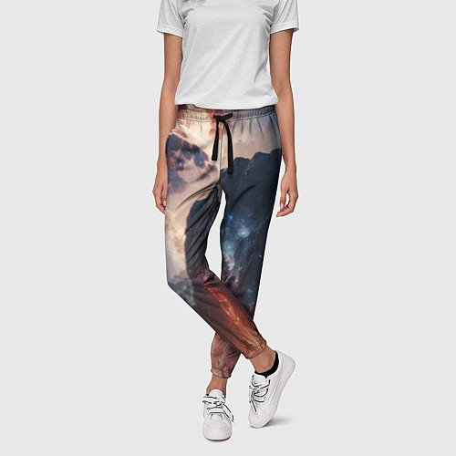 Женские брюки Галактика как ночное небо над пейзажем / 3D-принт – фото 3