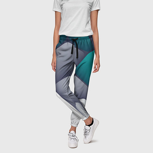 Женские брюки Серо-бело-синий каменный паттерн / 3D-принт – фото 3